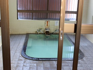 野沢温泉新田の湯の浴室に入るところ